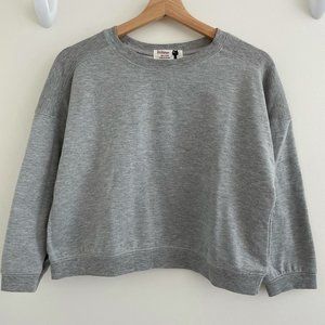 Gray 3/4 Sleeves Crew Neck Cropped Sweatshirt